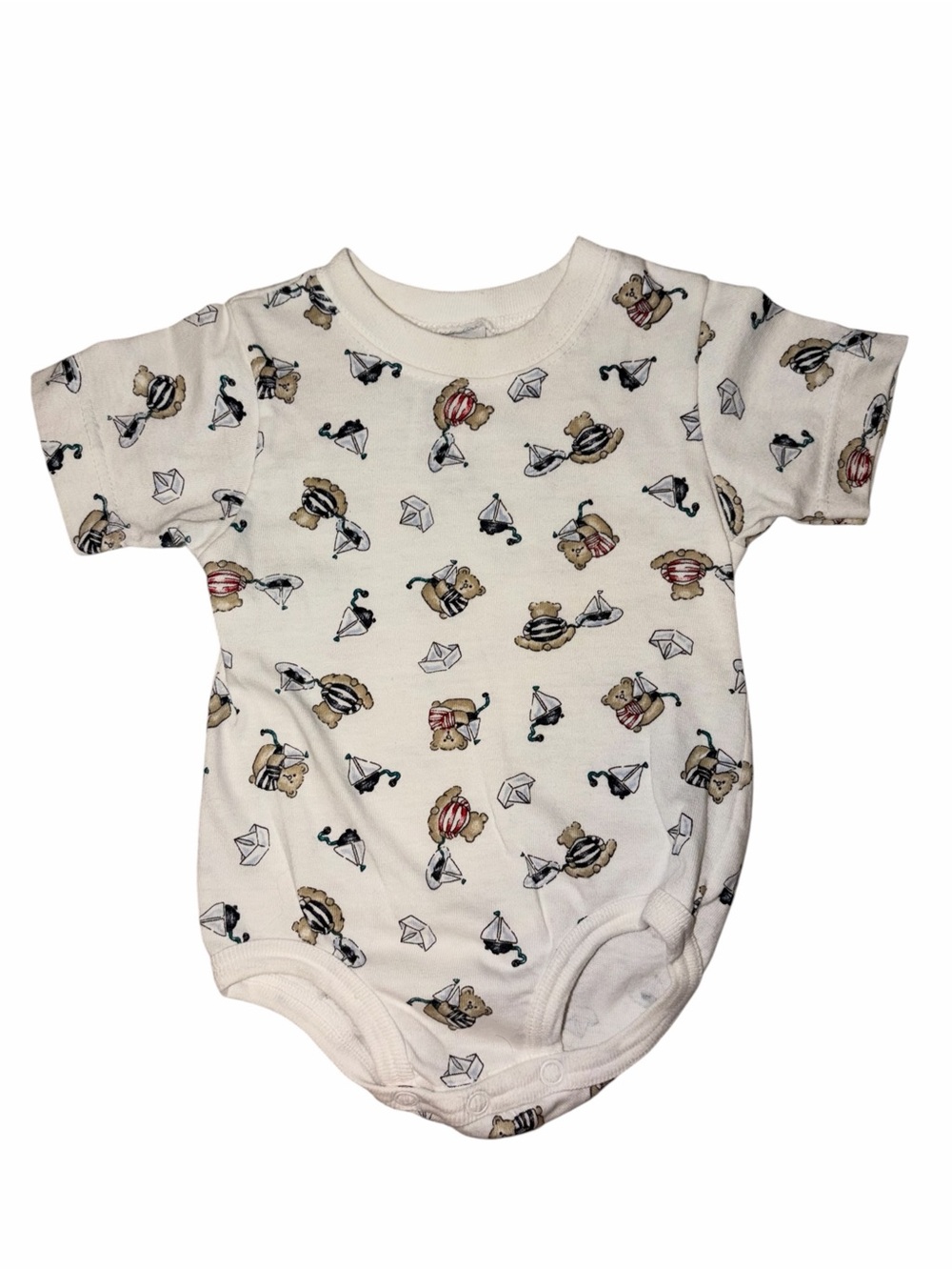 EUC Vintage 90s Carter’s Teddy Bear Print Baby Bodysuit Sailboat Cotton 9-12m